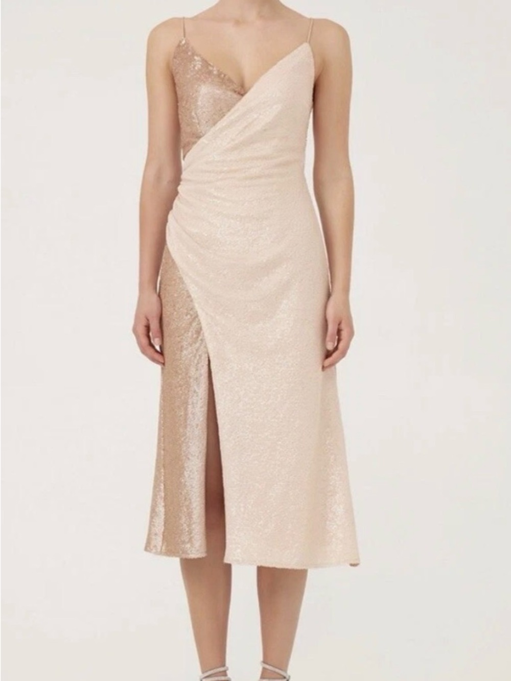 NWT KEEPSAKE the Label Anjelica Blush Sequin Wrap Midi Dress Size L